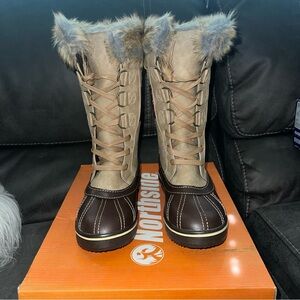 Northside Women's 6 bishop Tan/wine mid calf Winter Boots